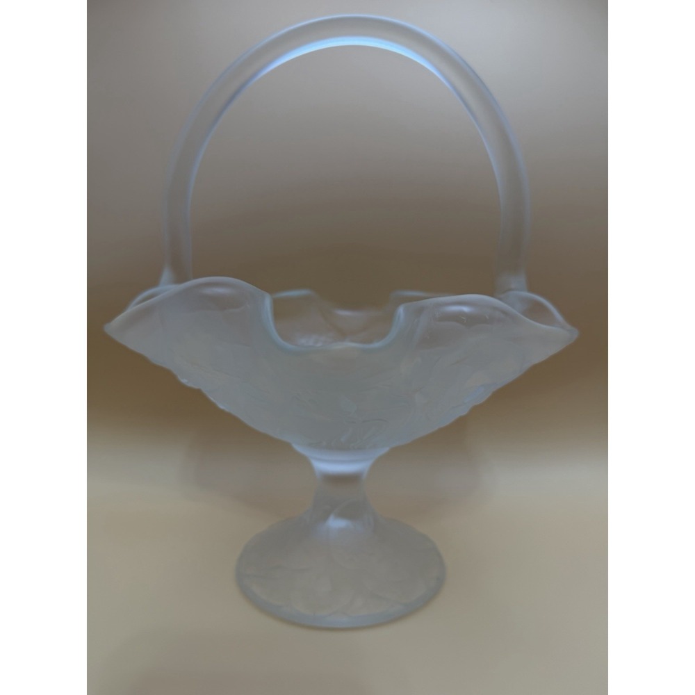 Vintage Fenton Satin Clear Glass Water Lily Basket 10" tall